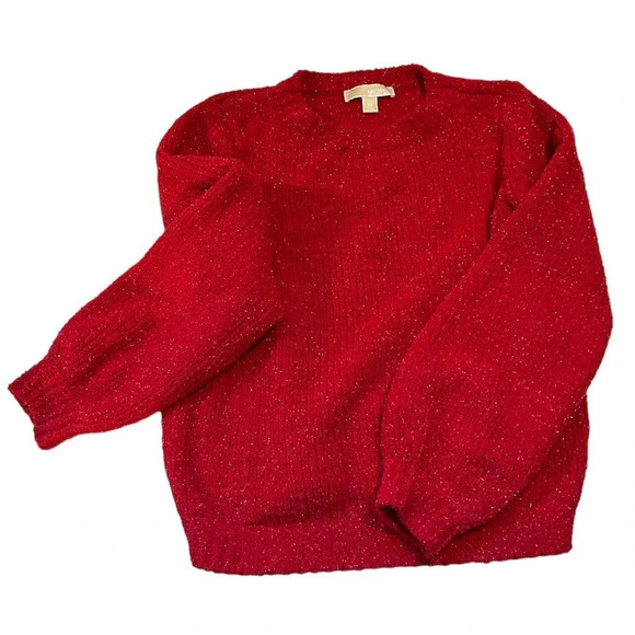 Michael Kors Women's Bright Red Shimmer Pullover Crewneck Sweater Size XS - Picture 5 of 12